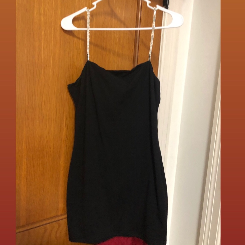 Cute mini Black Diva Dress with diamond straps